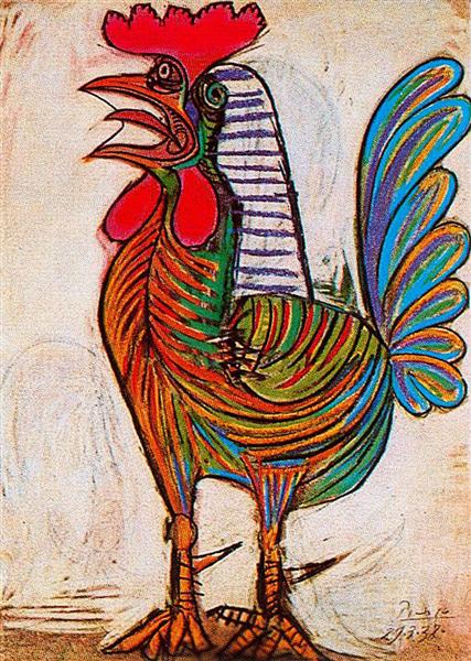 Le coq de Pablo Picasso est Pastel sur Papier de 77.5 x 54 cm fait en 1938 ©Wikiart