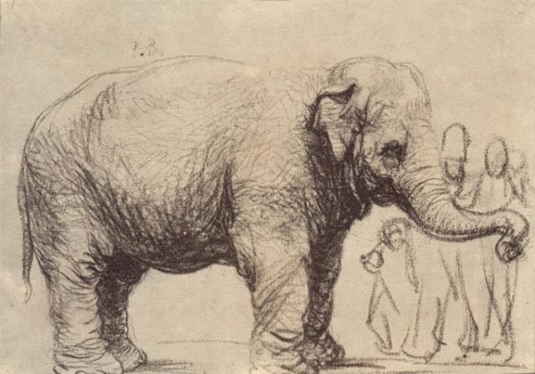 An Elephant de Rembrandt est un Charbon sur Papier de 17.9 x 25.6 cm en 1637 ©Wikiart