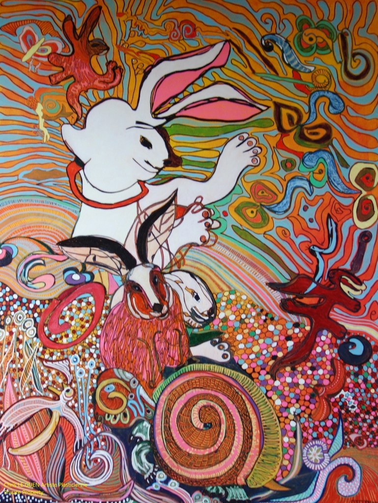 Chris Le Guen Artiste Plasticienne Peintre et Sculptrice a fait Le Lièvre et la Tortue