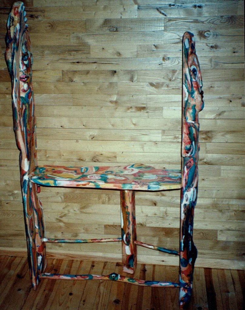 Desserte ou Tête de lit fabriquée par Chris Le Guen artiste peintre et sculptrice