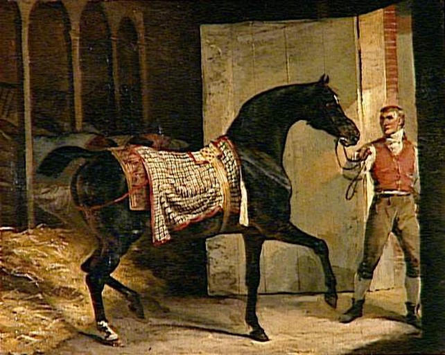 Cheval quittant l'Ecurie de Théodore Géricault -est une Peinture à l Huile sur Toile de 36 x 45 cm de 1810 ©Wiki-art