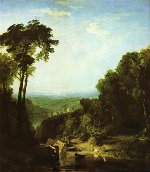 Crossing the Brook peint par Joseph Mallord William Turner est une Peinture à l Huile sur Toile de 165 x 193 cm faite en 1815 ©Wikiart