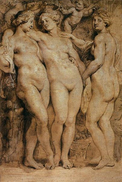 Les Trois Grâces par Pierre Paul Rubens faites entre 1620-1623 ©Wiki-art