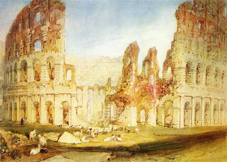 Rome, The Colosseum peint par Joseph Mallord William Turner avec Aqurelle sur Papier de 29.3 x 27.7 cm fait en 1820 ©Wikiart