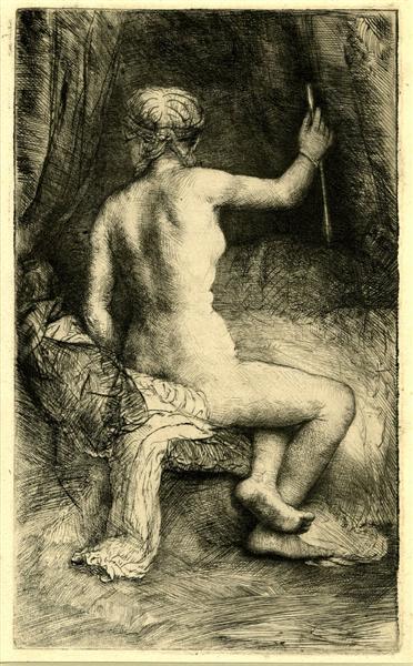 The Woman with the Arrow de Rembrandt est une Gravure faite en 1661 ©Wiki-art