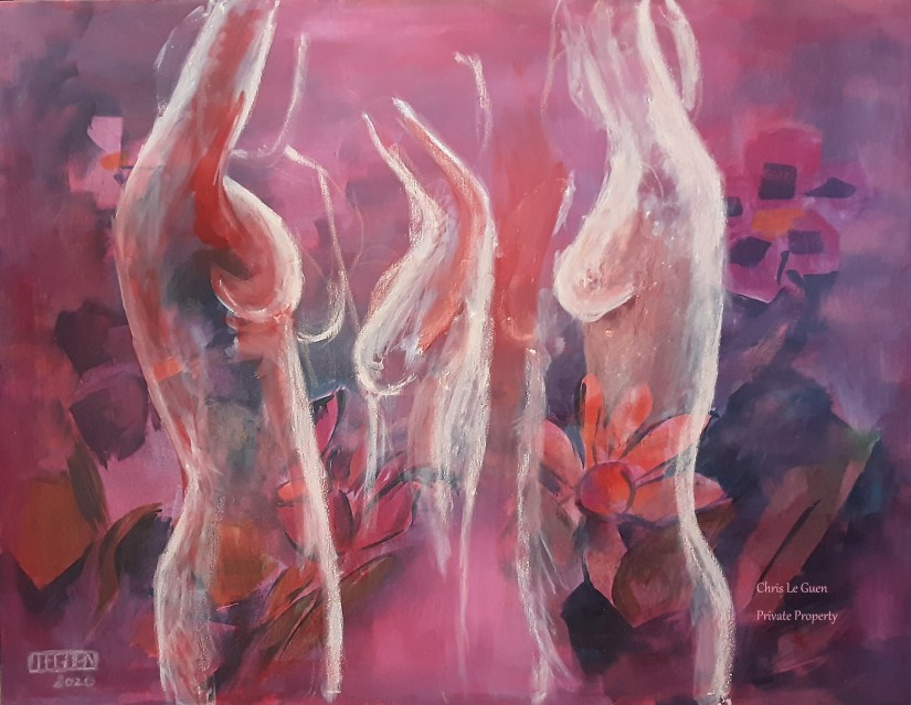 "Octobre Rose" - Toile en lin de 130 cm x 100 cm - Peinture à l'Huile et Peinture Pigments - 800€